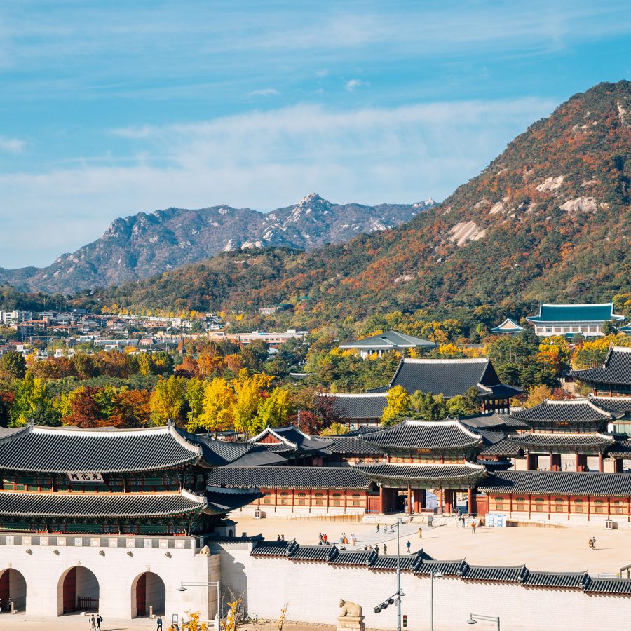 Gyeongbokgung Palace, at the foot of Bugaksan Mountain in South Korea in the daytime.