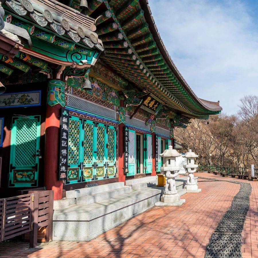 Mangwolsa Temple at Bukhansan National Park in South Korea in the daytime.