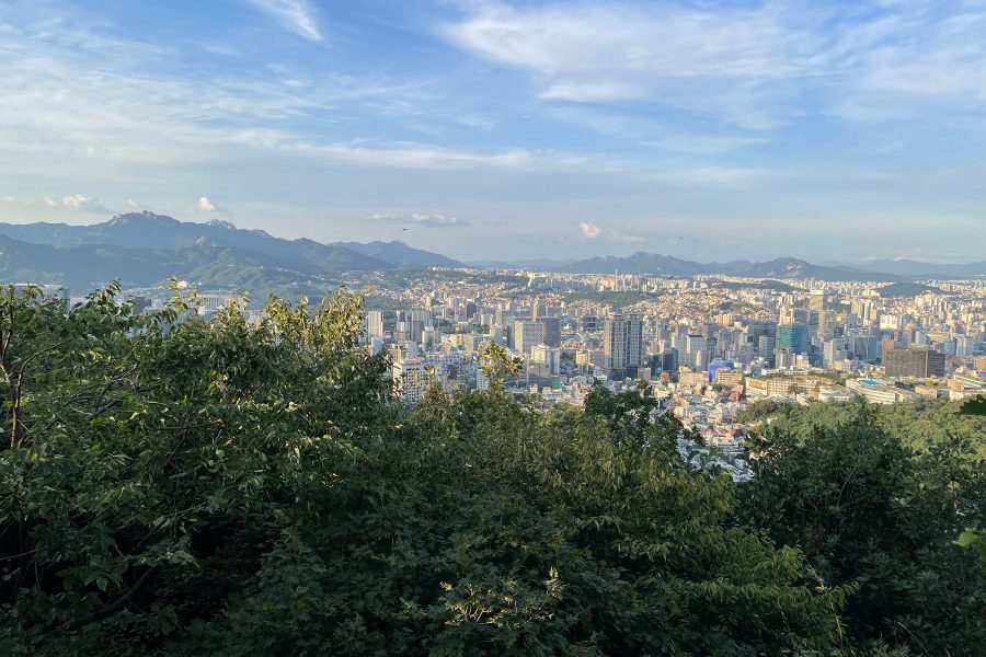 View of the Seoul skyline from Namsan Park in the afternoon. 
