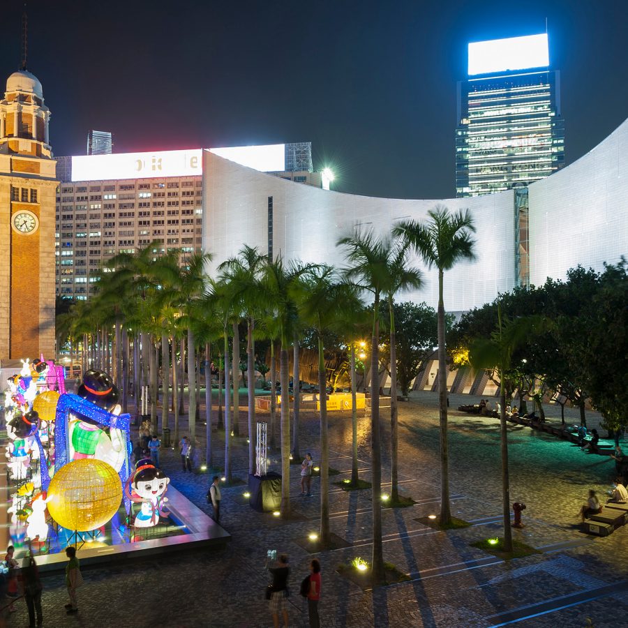 Illuminated Mid-Autumn Festival displays outside the Hong Kong Cultural Centre 