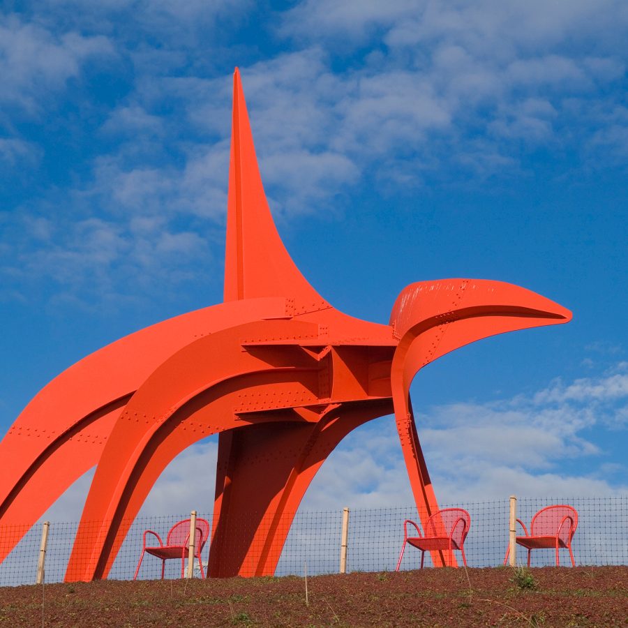  A bright red sculpture at the Olympic Sculpture Park in Seattle