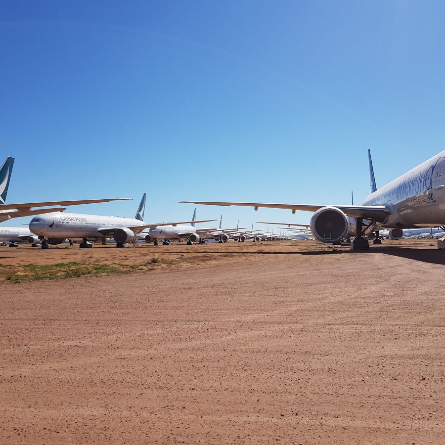 Cathay Pacific planes parked in Alice Springs, in the middle of the Australian desert