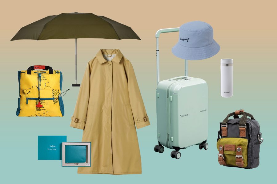 Collage of Cathay shop products for October, including essentials for your autumn getaway.