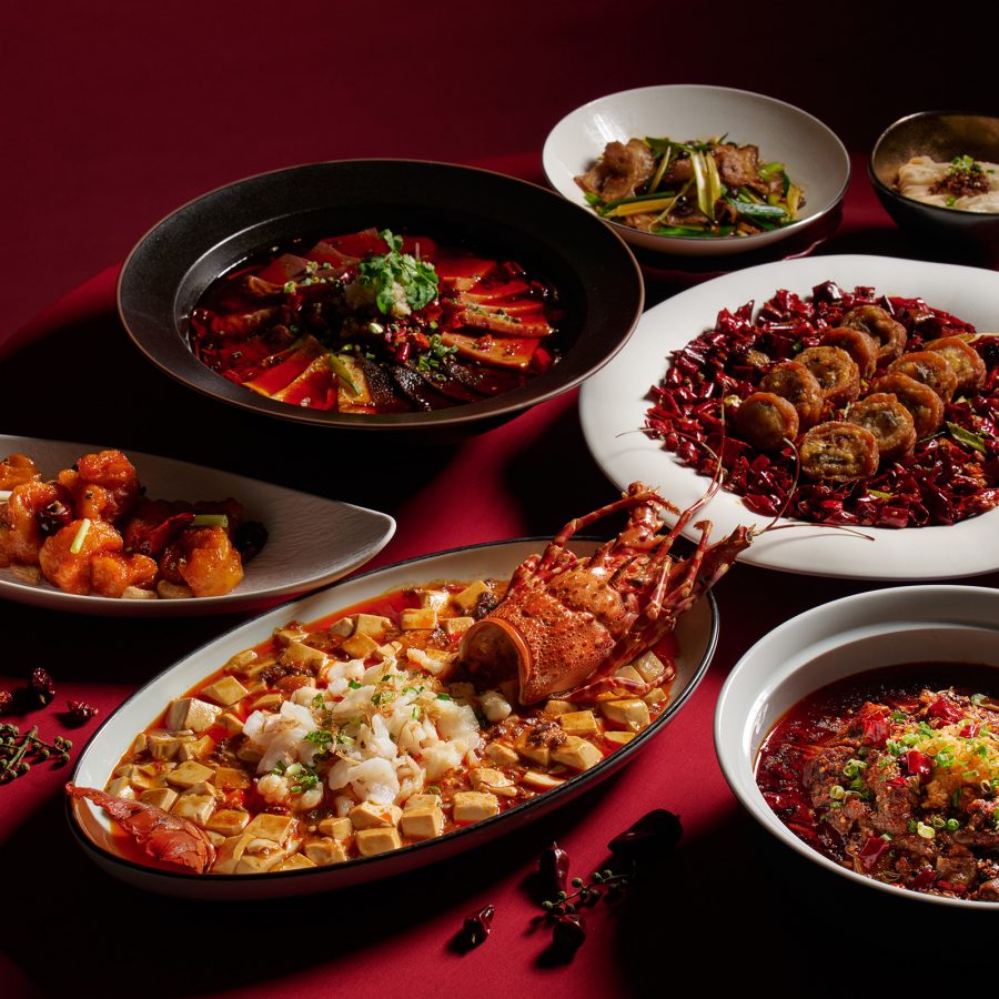 A series of dishes served at Sichuan Rouge in Hong Kong.