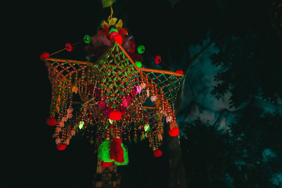 An elaborately beaded structure is installed for Bon Om Touk.