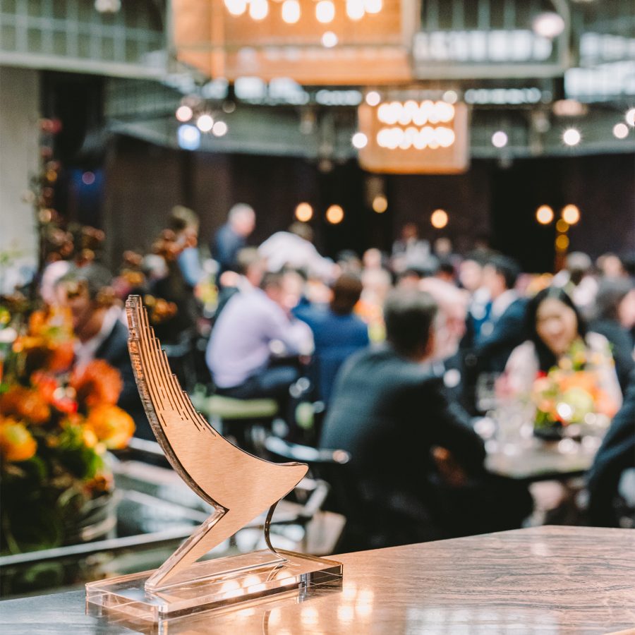 A Cathay brushwing display on a table at Mott 32.