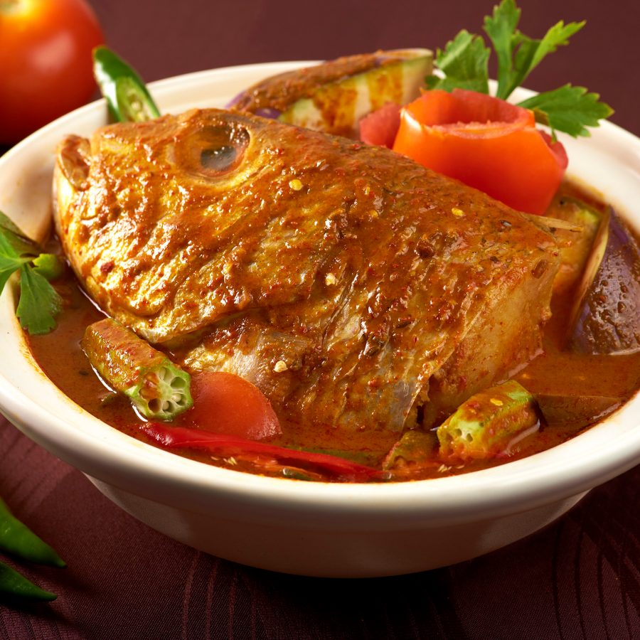 A bowl of fish head curry from Samy’s Curry in Singapore.