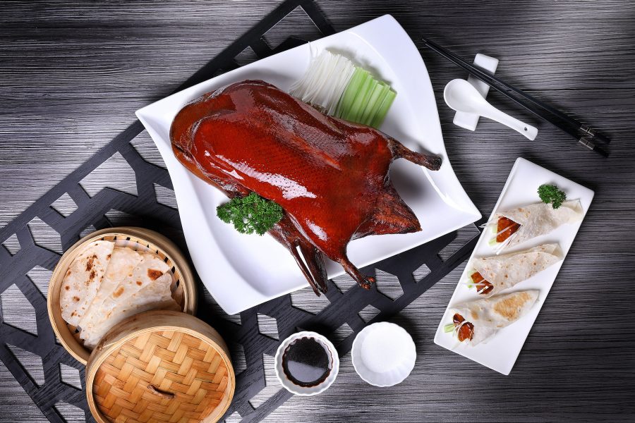 Top-down shot of Peking duck from Imperial Treasure Super Peking Duck in Singapore.