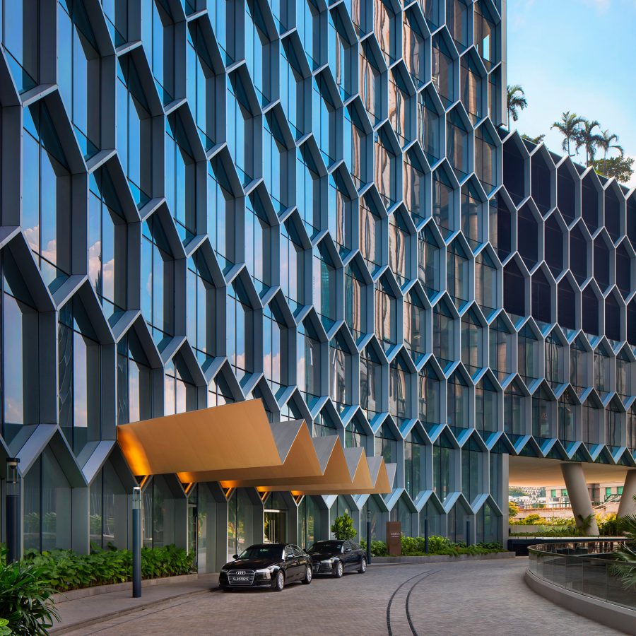 Exterior view of the honeycomb design of Andaz Singapore by Hyatt.