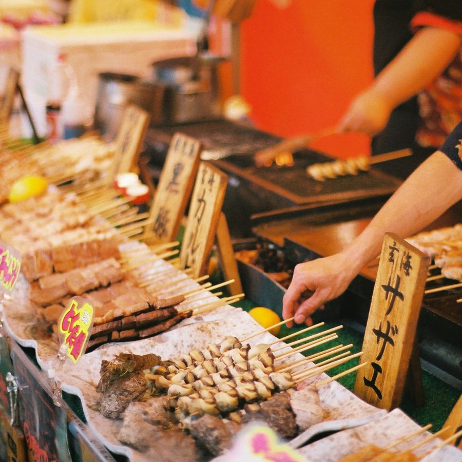 Close-up of a stall selling moreish street food.