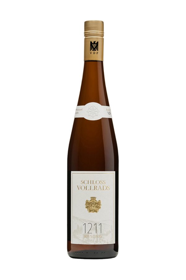 A bottle of Schloss Vollrads 1211 Riesling, Rheingau, Germany, 2020, served in Cathay Pacific’s First Class cabin.