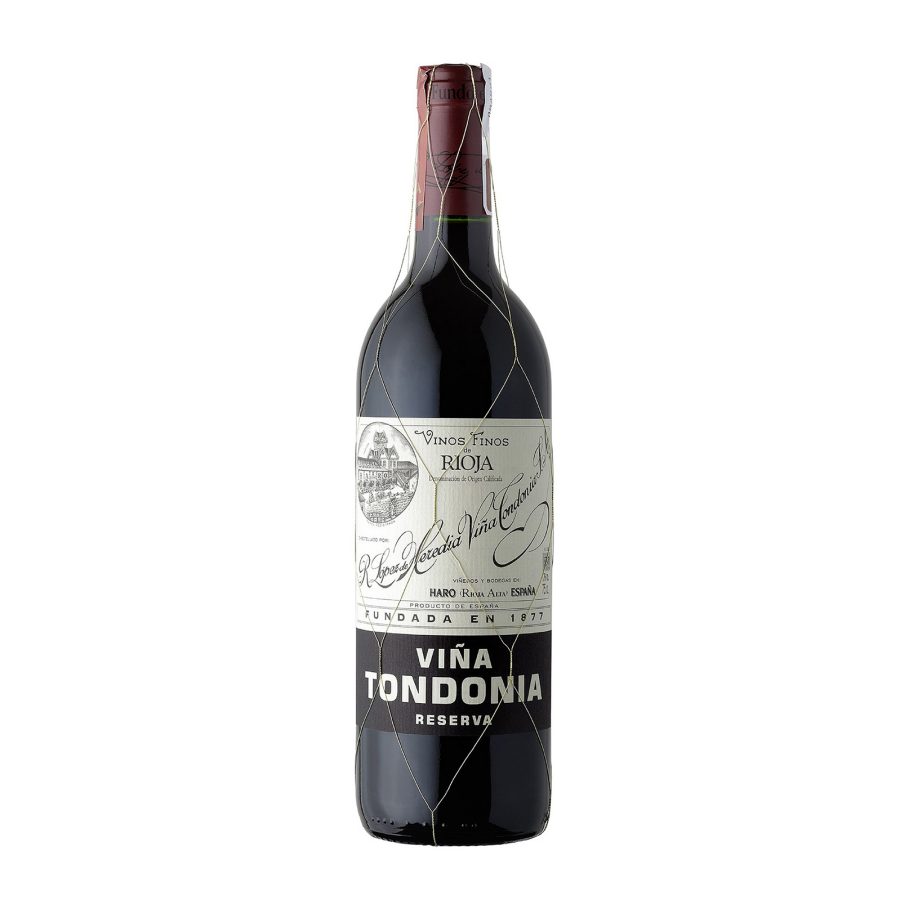 A bottle of R. Lopez de Heredia Vina Tondonia Reserva, Rioja, Spain, 2012, served in Cathay Pacific’s First Class cabin.