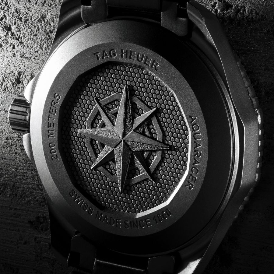 Close-up of the back of the Tag Heuer Aquaracer Professional 200 Solargraph.