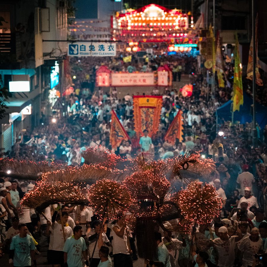  The Tai Hang Fire Dragon winds through streets in Hong Kong.