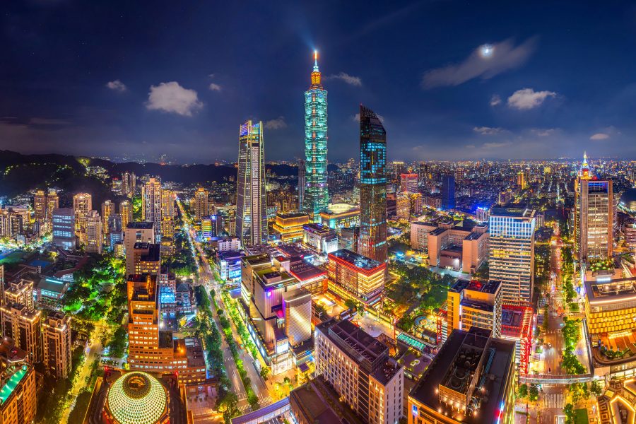 A bird’s eye view of Taipei skyline at night