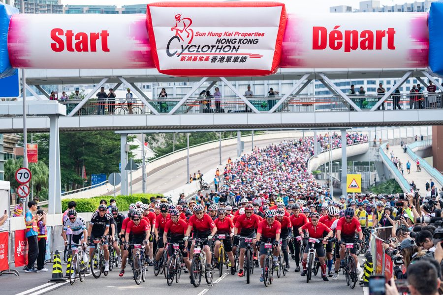 Cyclists at the starting line of the Hong Kong Cyclothon.  