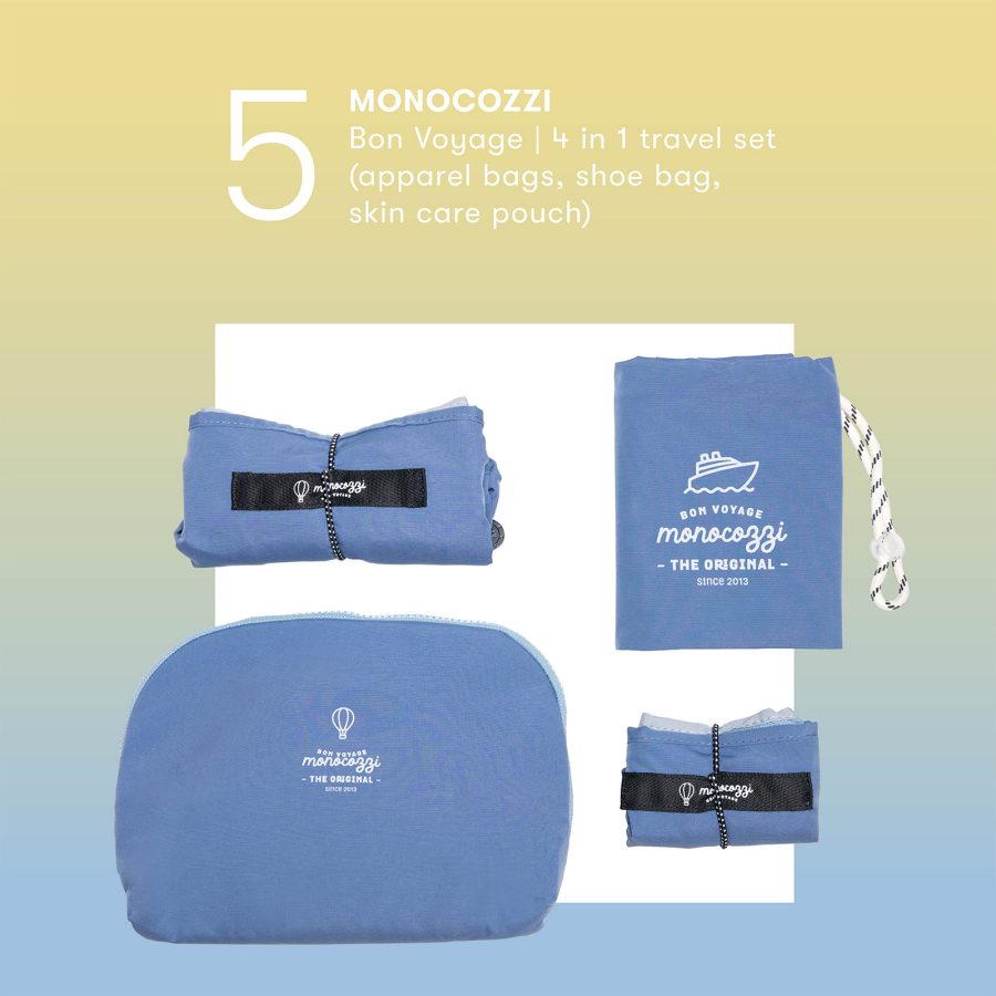 Product shot of the MONOCOZZI Bon Voyage 4 in 1 travel set. 