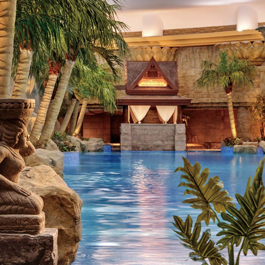 A view of the tropical themed swimming pool at Grand Hyatt Beijing