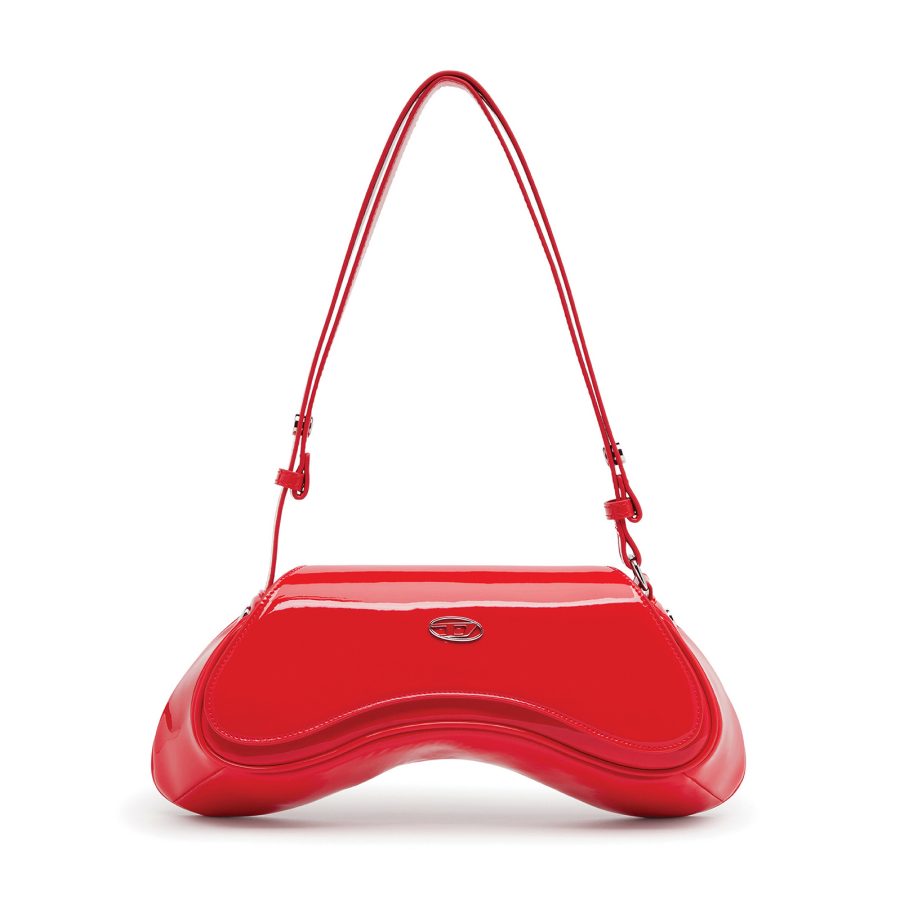 Product shot of Diesel’s Play shoulder bag in red.