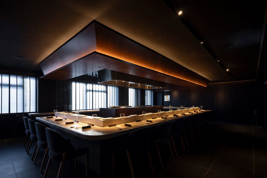 The black sushi counter at Torikaze.