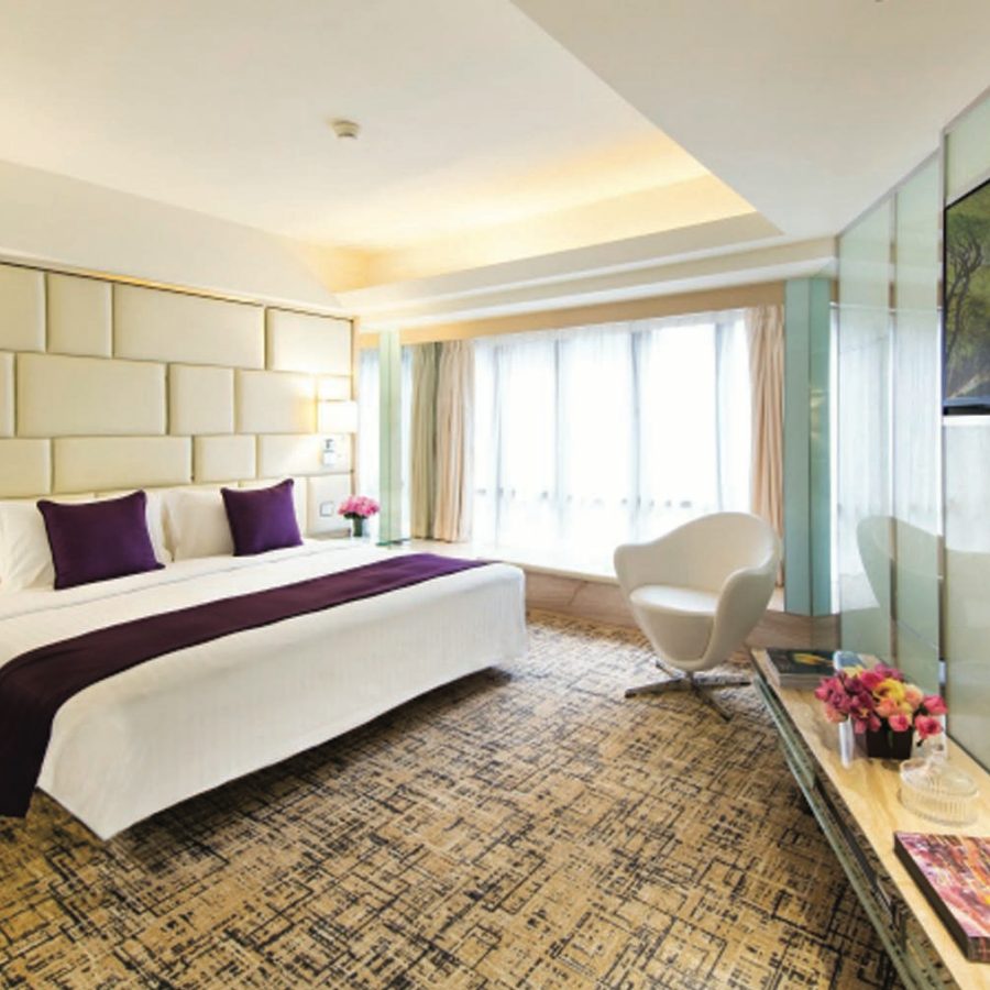 A suite at the Regal Oriental Hotel, a popular Hong Kong quarantine hotel