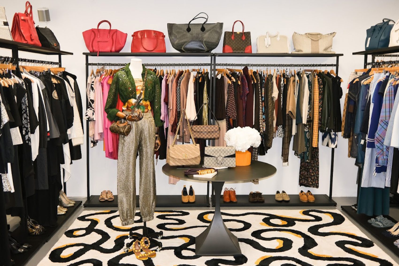A collection of vintage and pre-loved luxury clothes and fashion accessories inside Hula in Hong Kong 