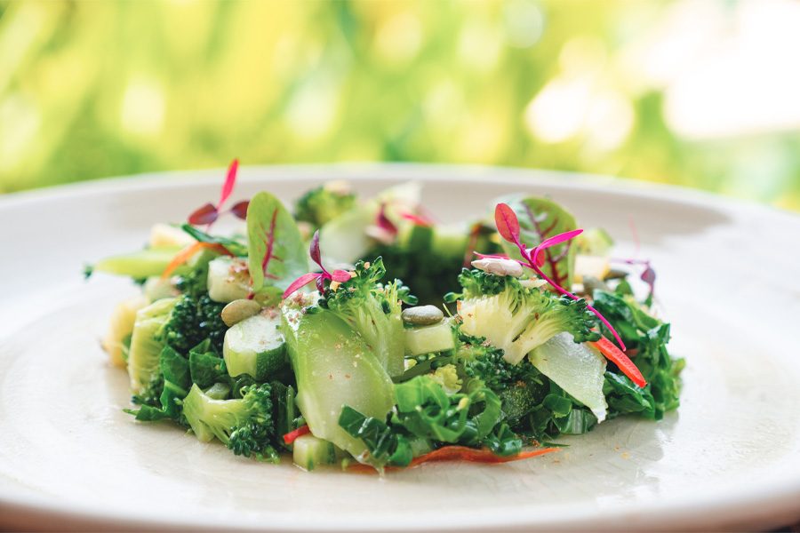 A plate of green salad served at Kamalaya in Koh Samui, Thailand