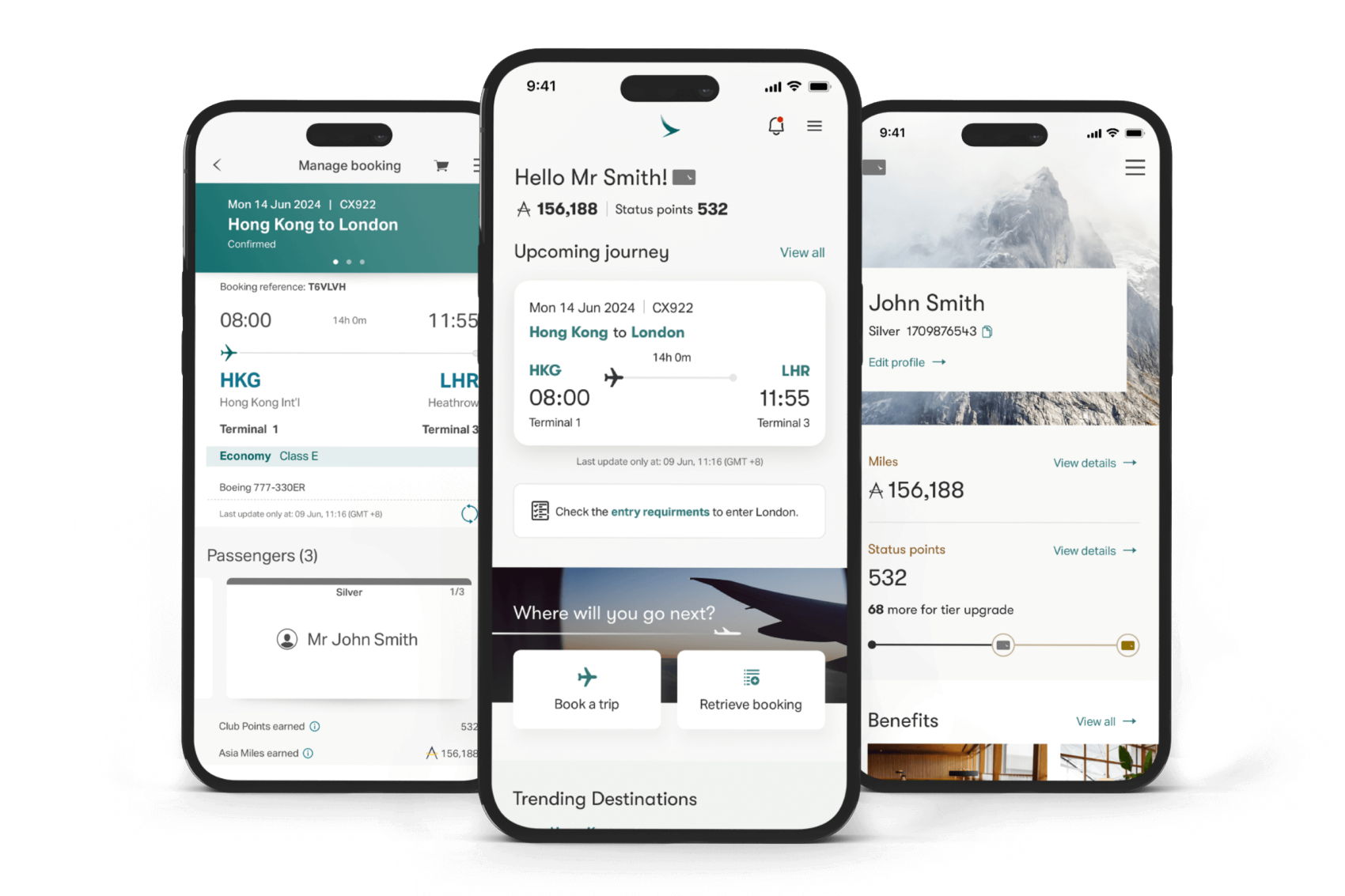 Three phone screenshot showing flight details