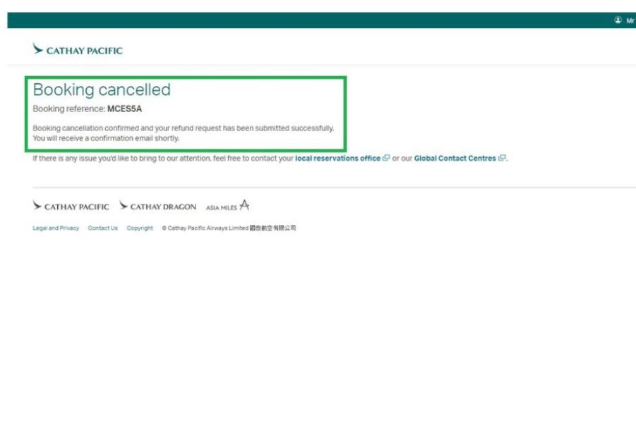 Booking cancelled and refund form submitted