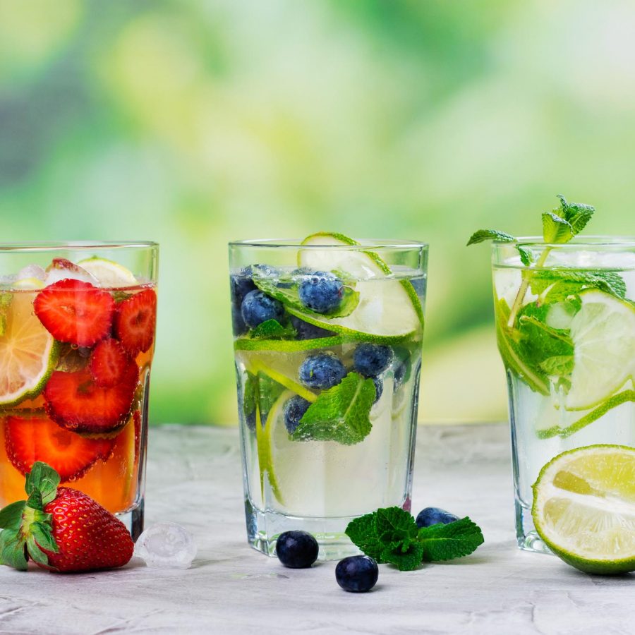 Three glasses of fruit infused water