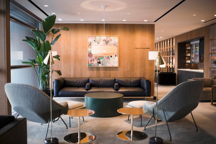 A lounge room with a couch and a table