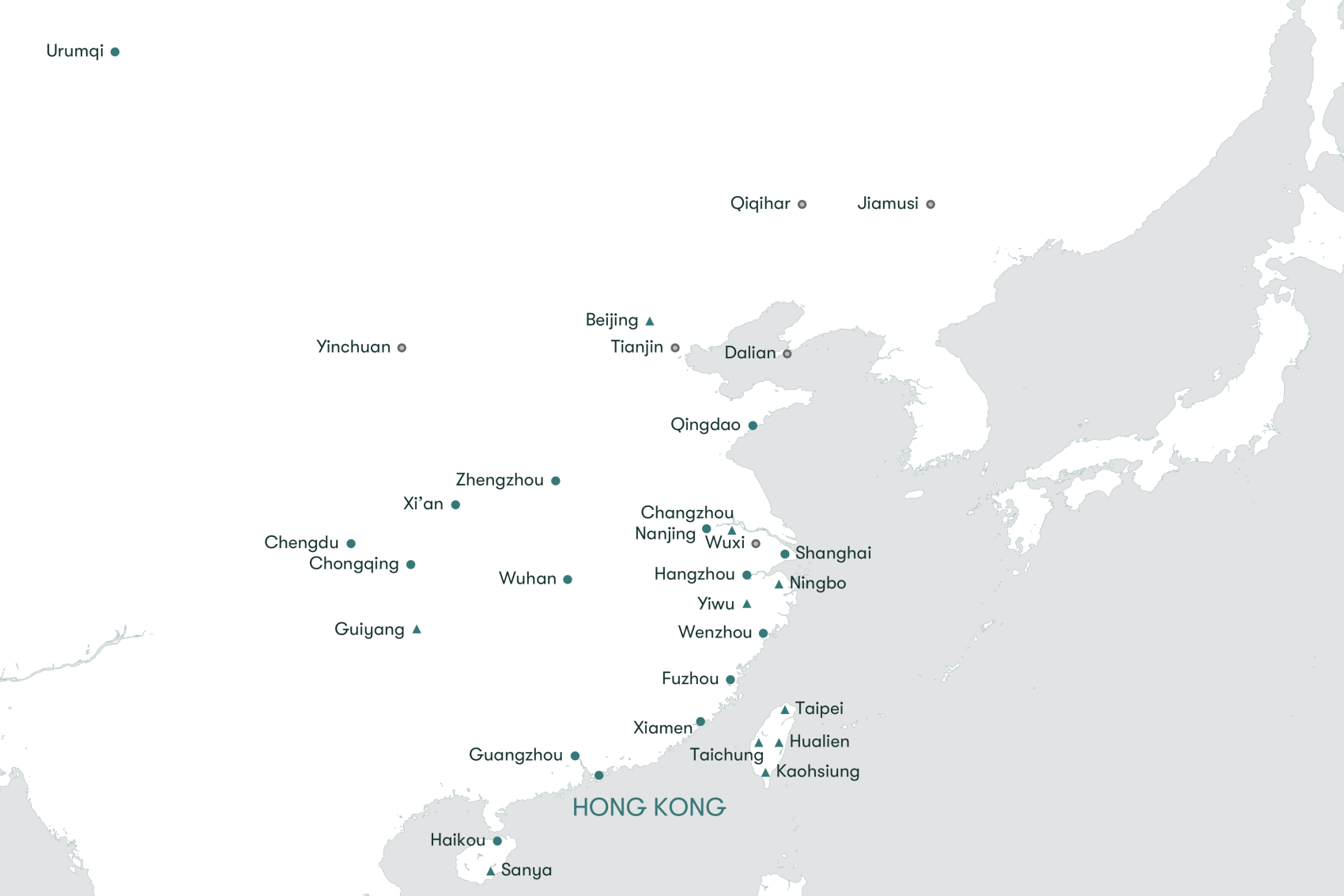 A map of the Chinese Mainland, Hong Kong SAR, Macao SAR and Taiwan region