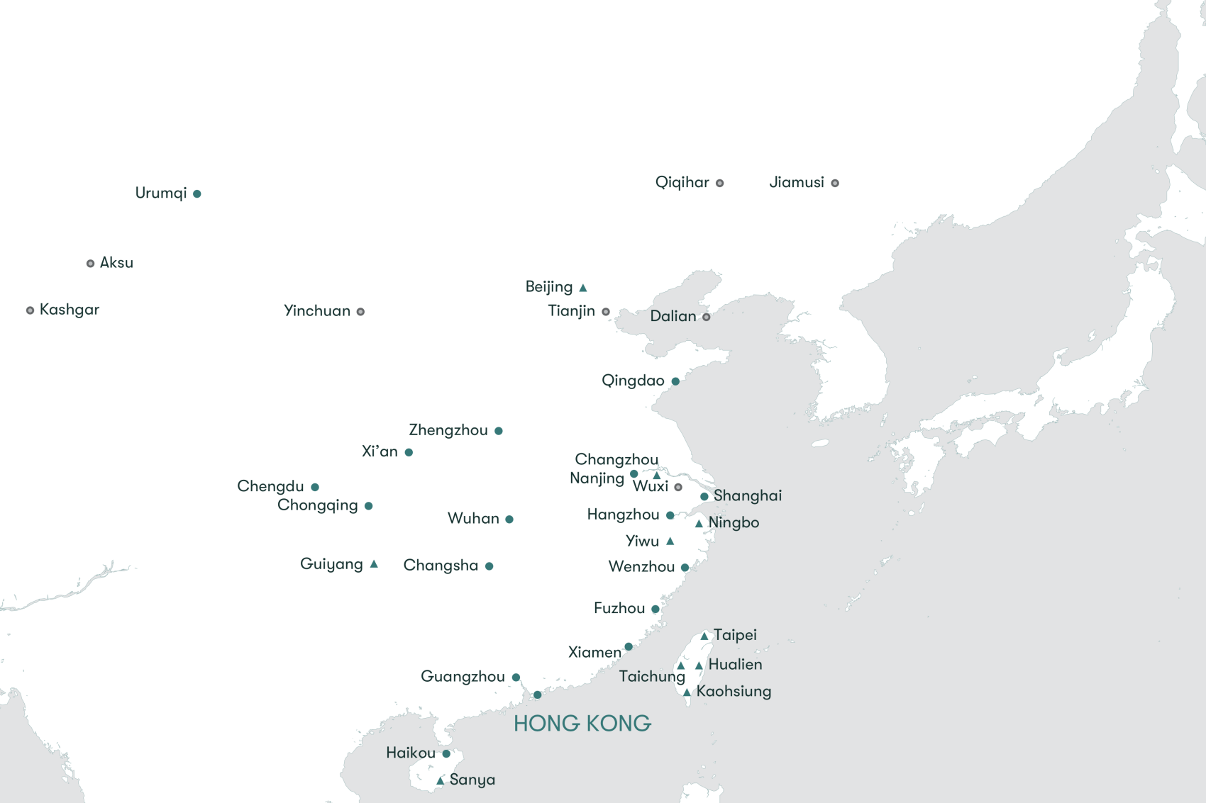 แผนที่จีนแผ่นดินใหญ่ เขตบริหารพิเศษฮ่องกง เขตปกครองพิเศษมาเก๊า และภูมิภาคไต้หวัน