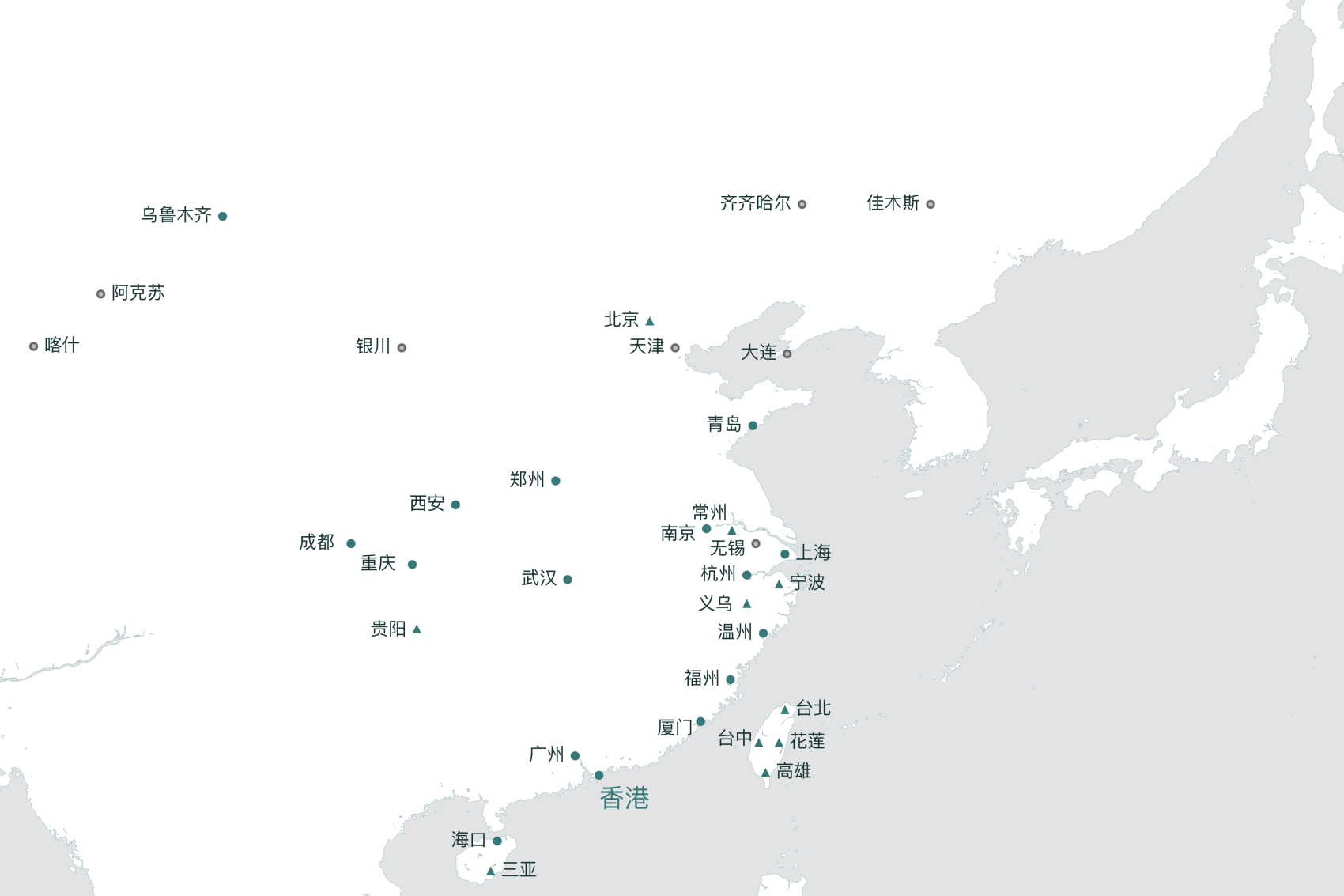 国泰航空的中国航线地图