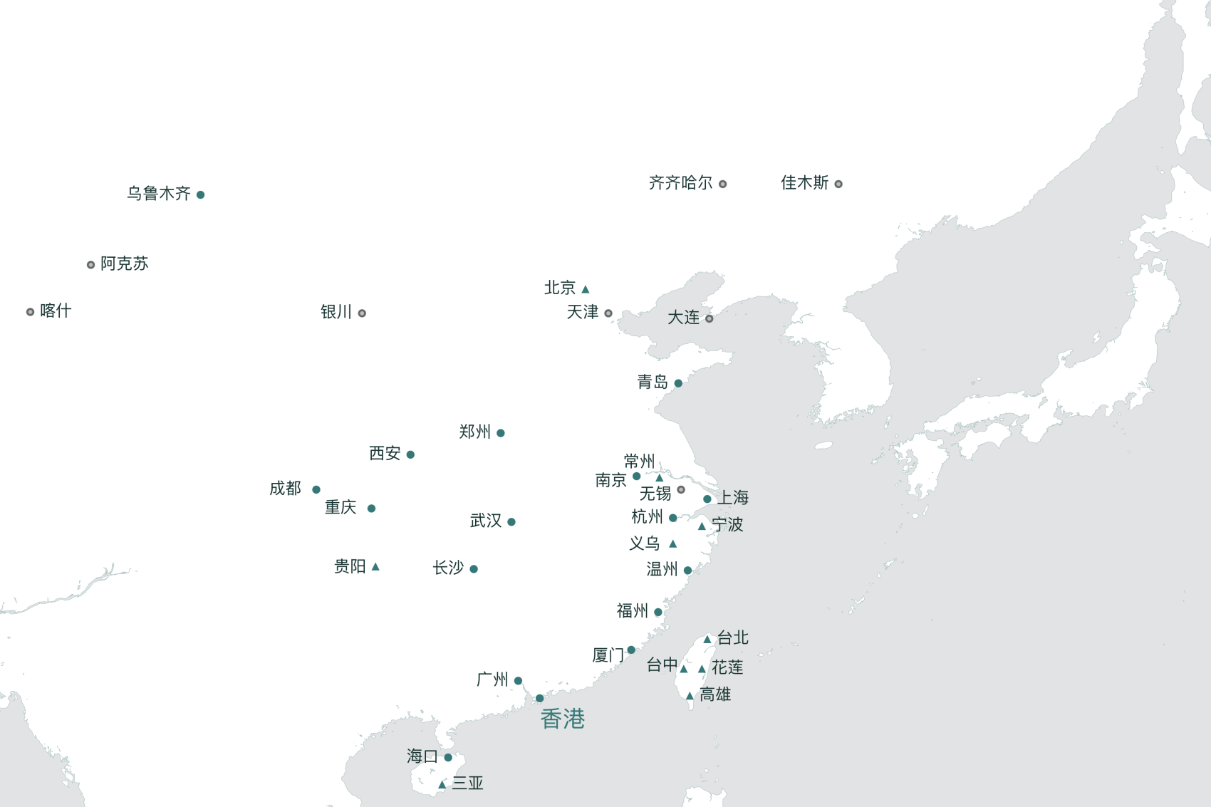 国泰航空的中国航线地图