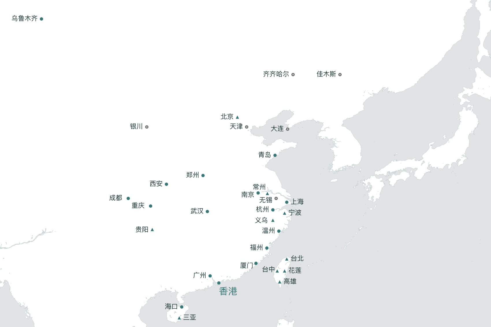 国泰航空的中国航线地图
